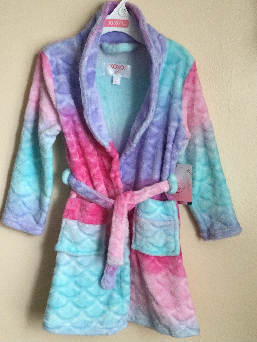 XOXO Girl Plush Pastel Robe in Lavender and Mint